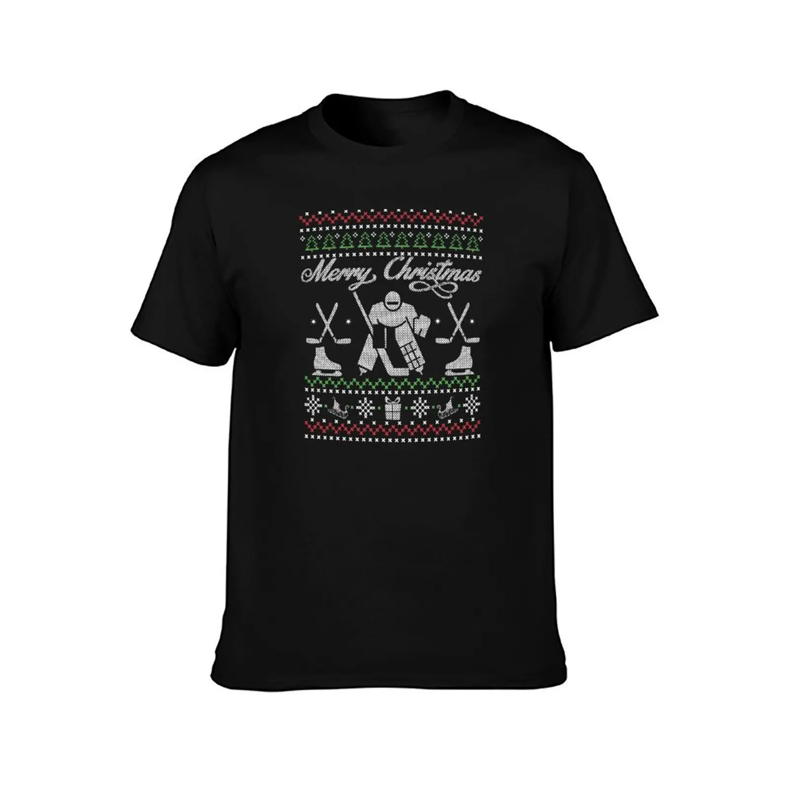 Ice Hockey Goalkeeper Christmas Graphic - Ugly Xmas Gift T-Shirt cotton tshirt 100% T-Shirt