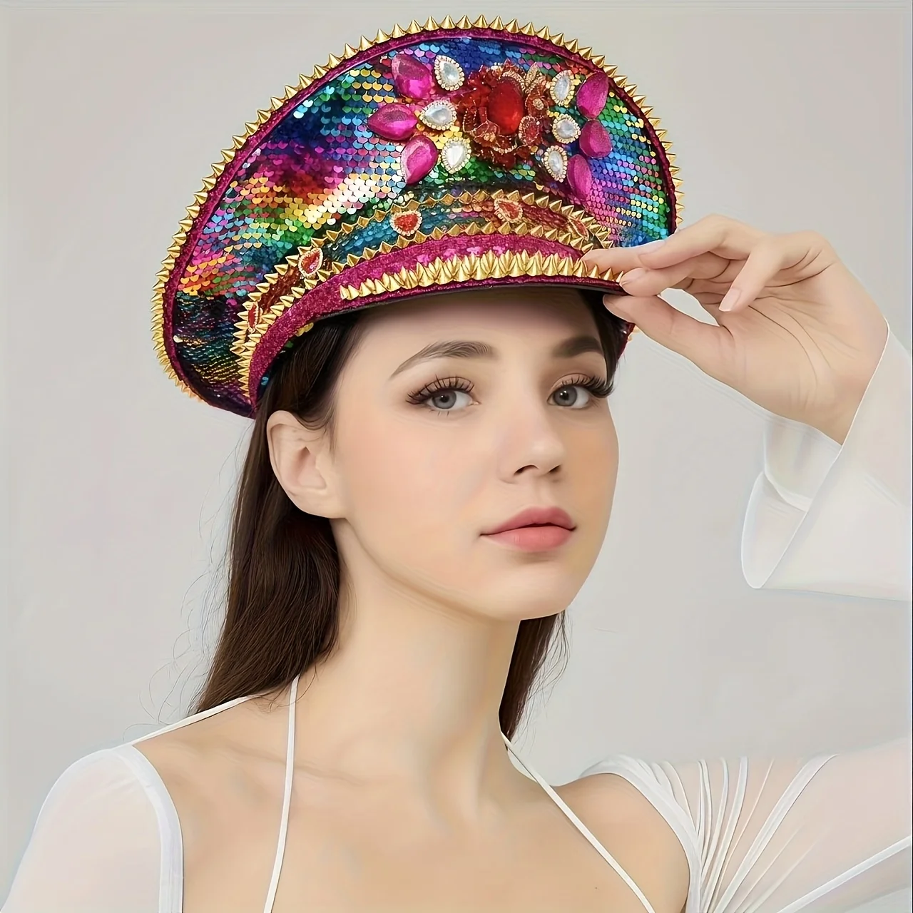 Steampunk Captain Hat Rhinestone for Burning Man Festival Woman, Music Festival, Halloween, Rave Accessories ＆ Party Caps