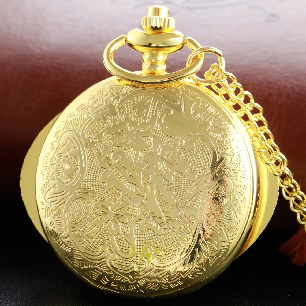 New Gold Strange Time Gem Pocket Watch Necklace Fob Chain Steampunk Clock Quartz Vintage Pocket Watch Gift for Men and Women