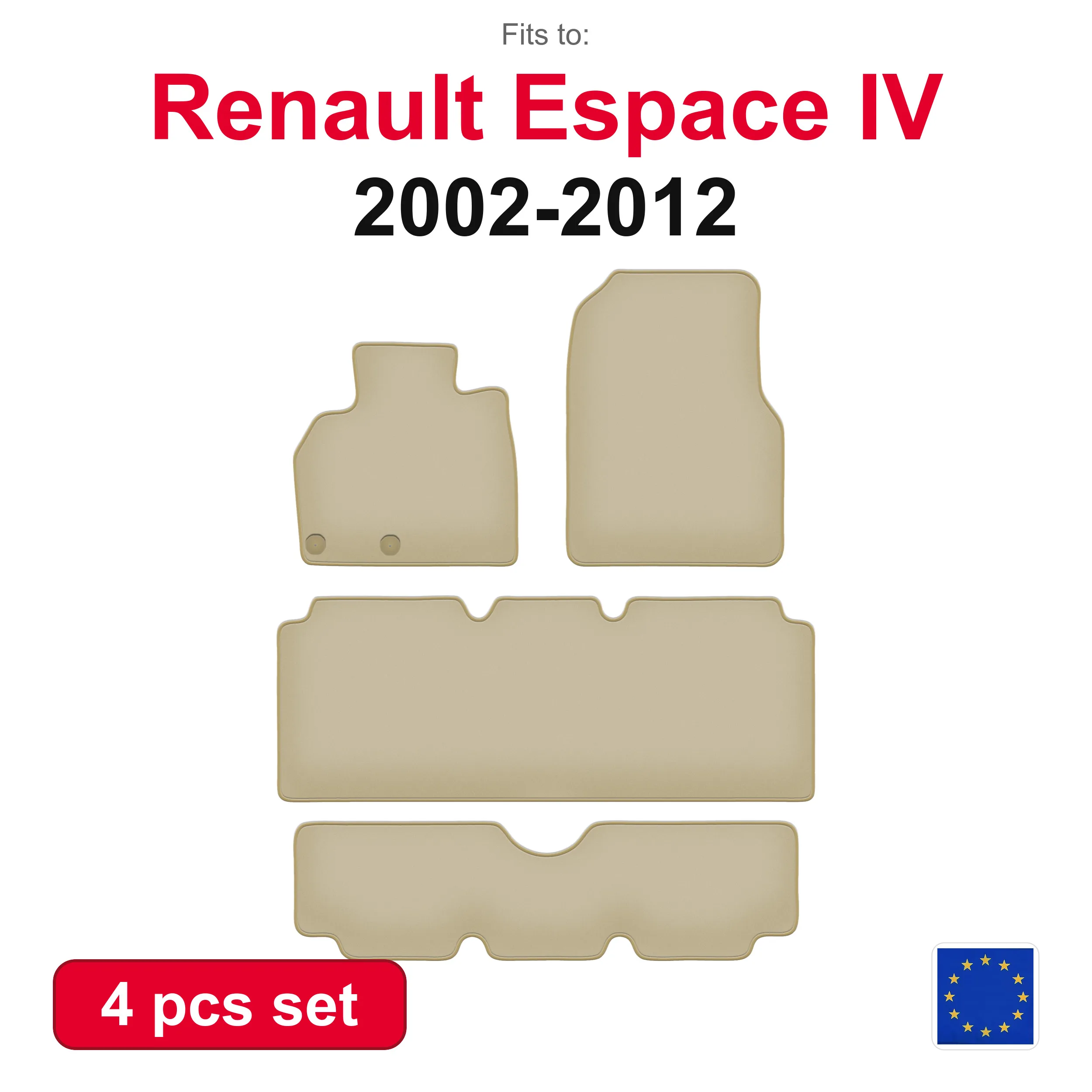 PREMIUM auto-velourmatten voor Renault Espace IV 7 personen (2002-2012) -beige, passend (4 stuks) set automatten voor in de auto