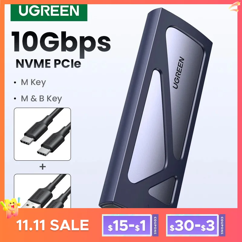 

UGREEN M2 SSD Case M.2 NVMe 5Gbps USB C 3.2 Gen2 SSD Enclosure Tool-Free External SSD Adapter M and B&M Keys