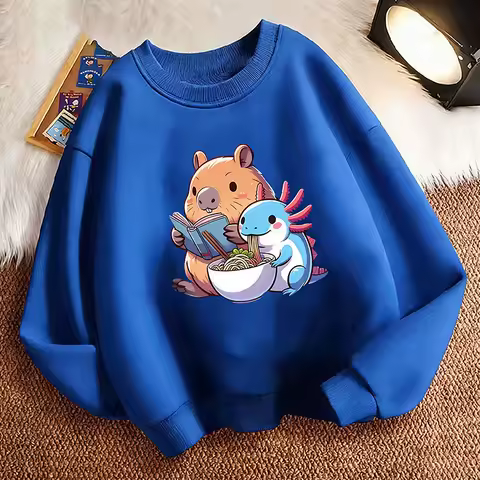 Funny Children's Sweatshirt Pullover Spring Capybara Animals Crew Neck Graphic Print Hoodie Boy/Girl Kids Hoody