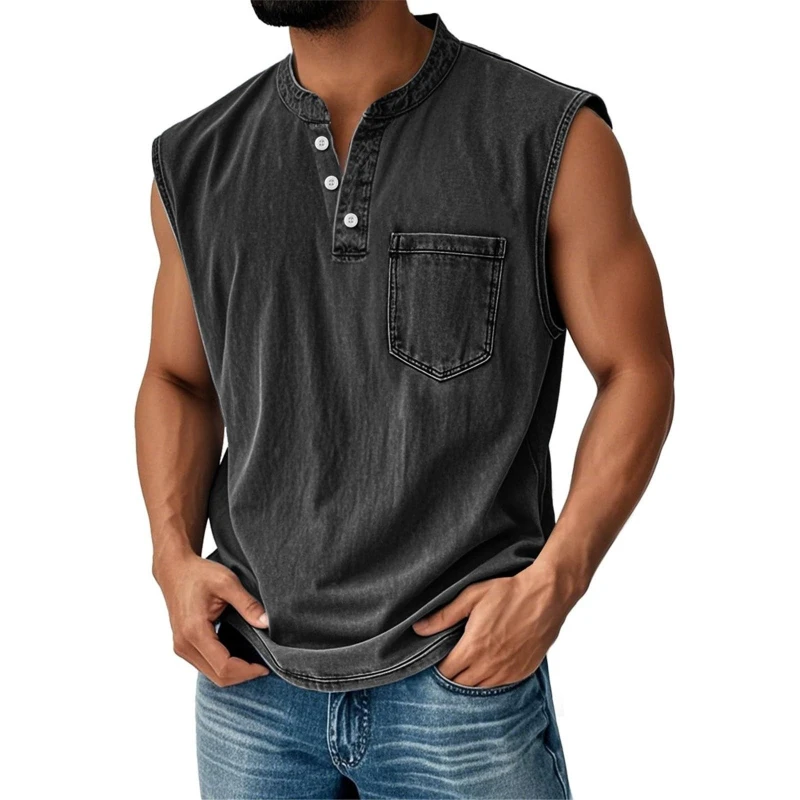 Fashion New Style European American Pop Pop Sleeveless T-shirt, Amazon Young Men's Casual  Trendy WishT-shirt with An Open Front