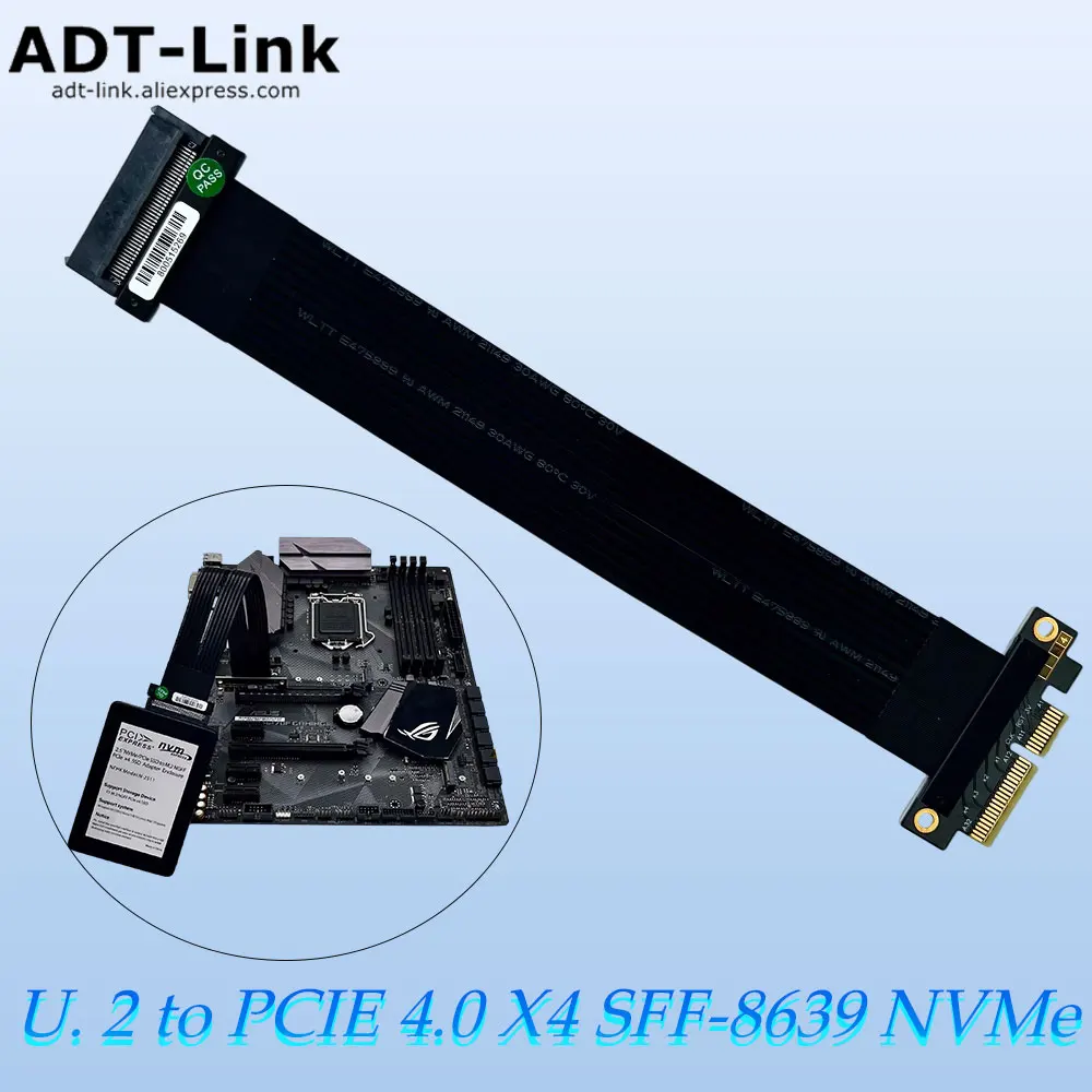 

ADT-Link U.2-Interface Solid State Drive Riser Cable U2 to PCI-E 4.0 X4 SFF-8639 NVMe PCIe Extension Data Adapter 64Gbps