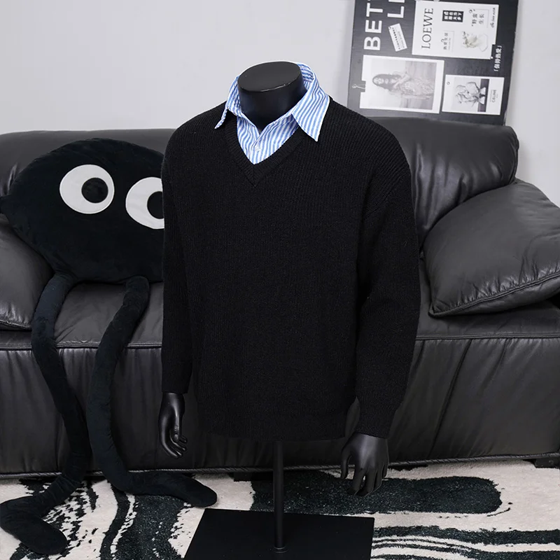 

Поддельный свитер из двух частей с воротником рубашки, мужская трикотажная базовая рубашка контрастного цвета, топ с длинными рукавами