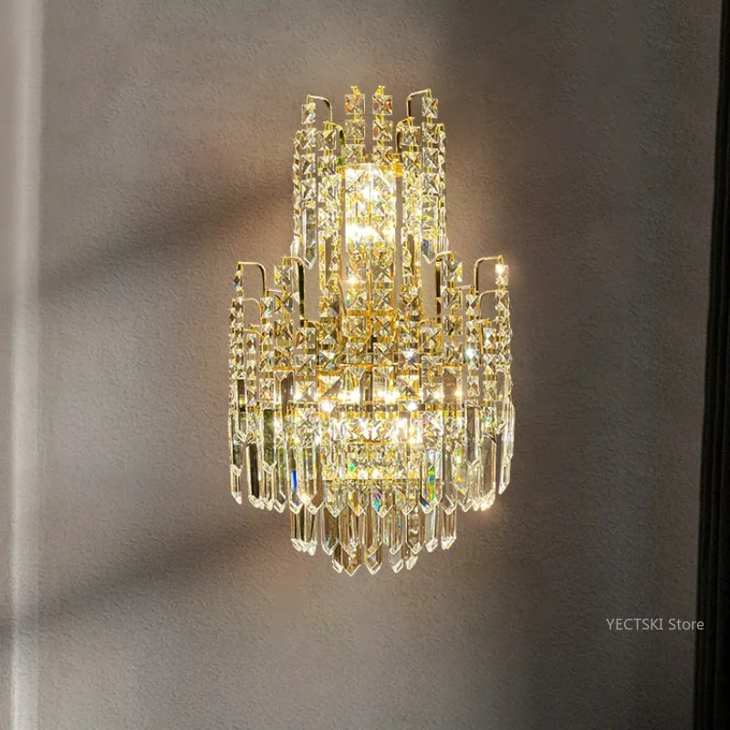 Crystal wall lamp, light luxury style, living room TV, background wall decoration lamp, atmospheric corridor hallway lamp