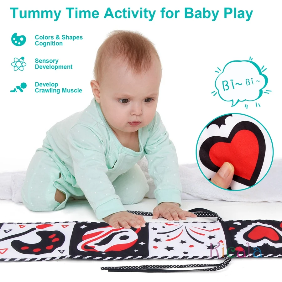 Libro de tela para bebé, juguetes de alto contraste para bebé de 0 a 36 meses, juguetes para cuna para recién nacido, libros de tela sensoriales de animales en blanco y negro, juguete Montessori