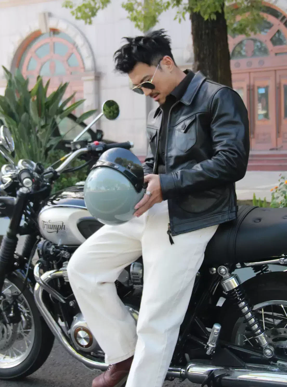 LK1277 American Vintage Men Real Horsehide Leather Jacket Tea Core Washed Distressed Lapel Biker Motorcycle Outerwear