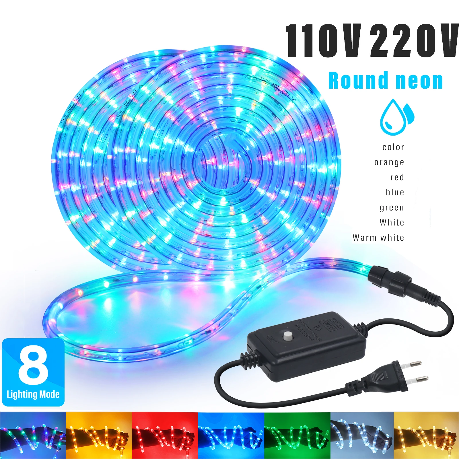 

360 Круглая Радужная Неоновая Трубка RGB 110 В 220 В Гибкая Светодиодная Лента 8 Режим Водонепроницаемая Светодиодная Лента для Рождественского Садового Декора