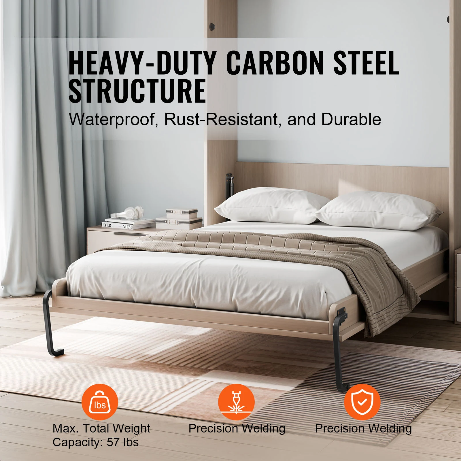 VEVOR Murphy Bed Kit Full Size Vertical Deluxe DIY Wall Mechanical Hardware Pneumatic Lever Heavy Duty Frame for Guestroom