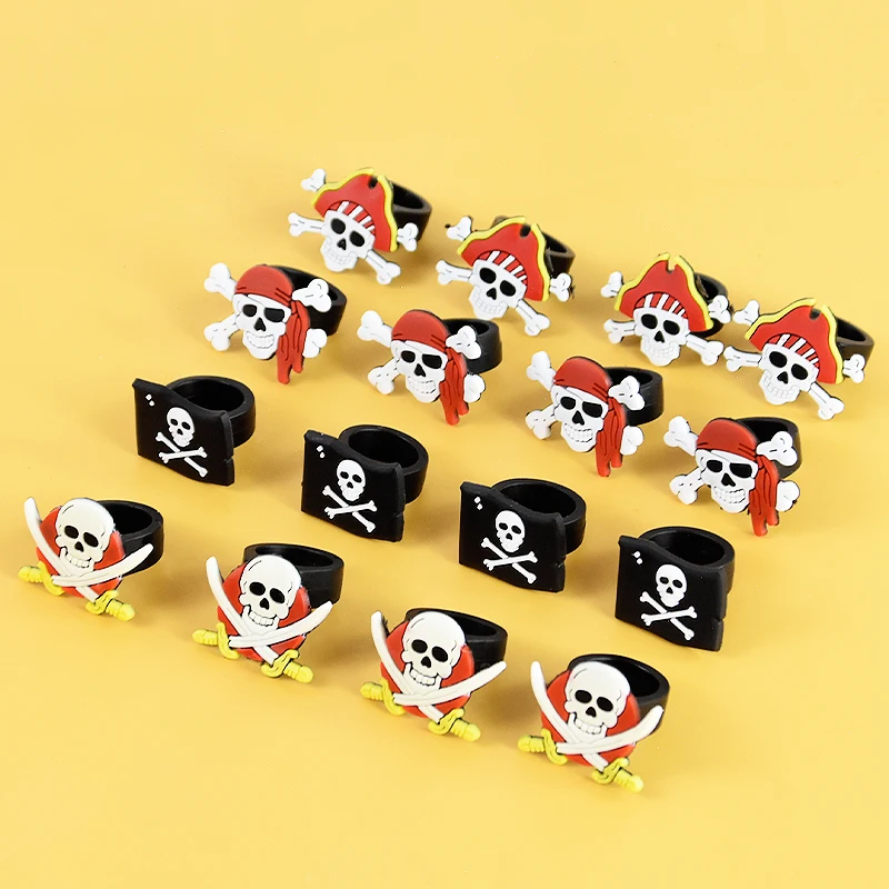 4/8pcs Pirate Theme Birthday Party Silicone Ring Pirate Bracelets Rubber Wristband Skull Toy Pirate Themed Birthday Party Decor