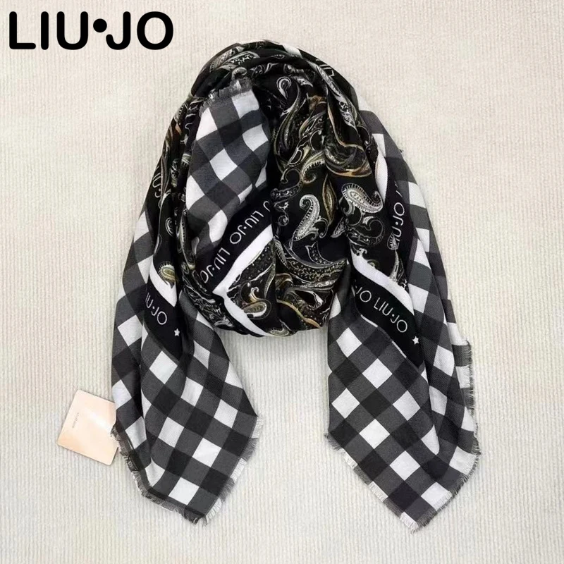 Liu jo Luxury Brand Trade Original Italian Long Scarf Letter Plaid Print Thickened Warm Fashion Shawl Black Shawl Scarf Winter