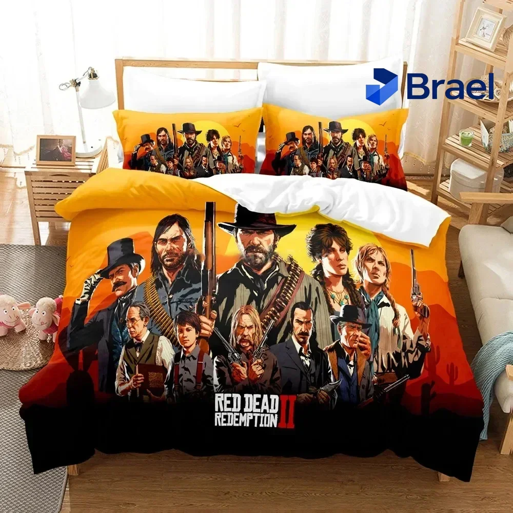Exquisite 3D Print Game Red Dead Redemption Bedding Set,Duvet Cover Bed Set Quilt Cover Pillowcase,King Queen Twin Size Boys Gir