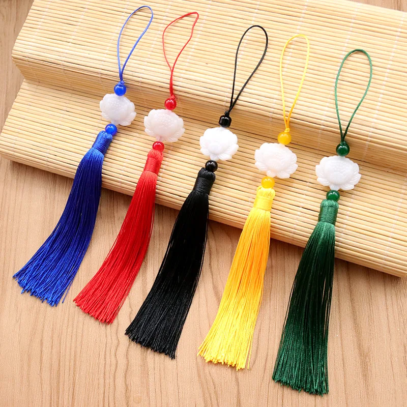 2-10Pcs Chinese Knot Silk Tassels Jade Beads Tassel DIY Craft Gift Ancient Chinese Style Fan Falling Ornament Decorative Pendant