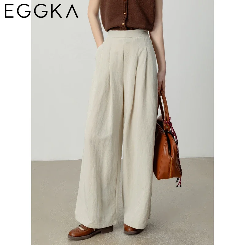 EGGKA Elastic Waist Loose Wide-leg Pants Women Autumn Casual Length Trousers Female Basic Commuter Pants Korea Style Solid Pant