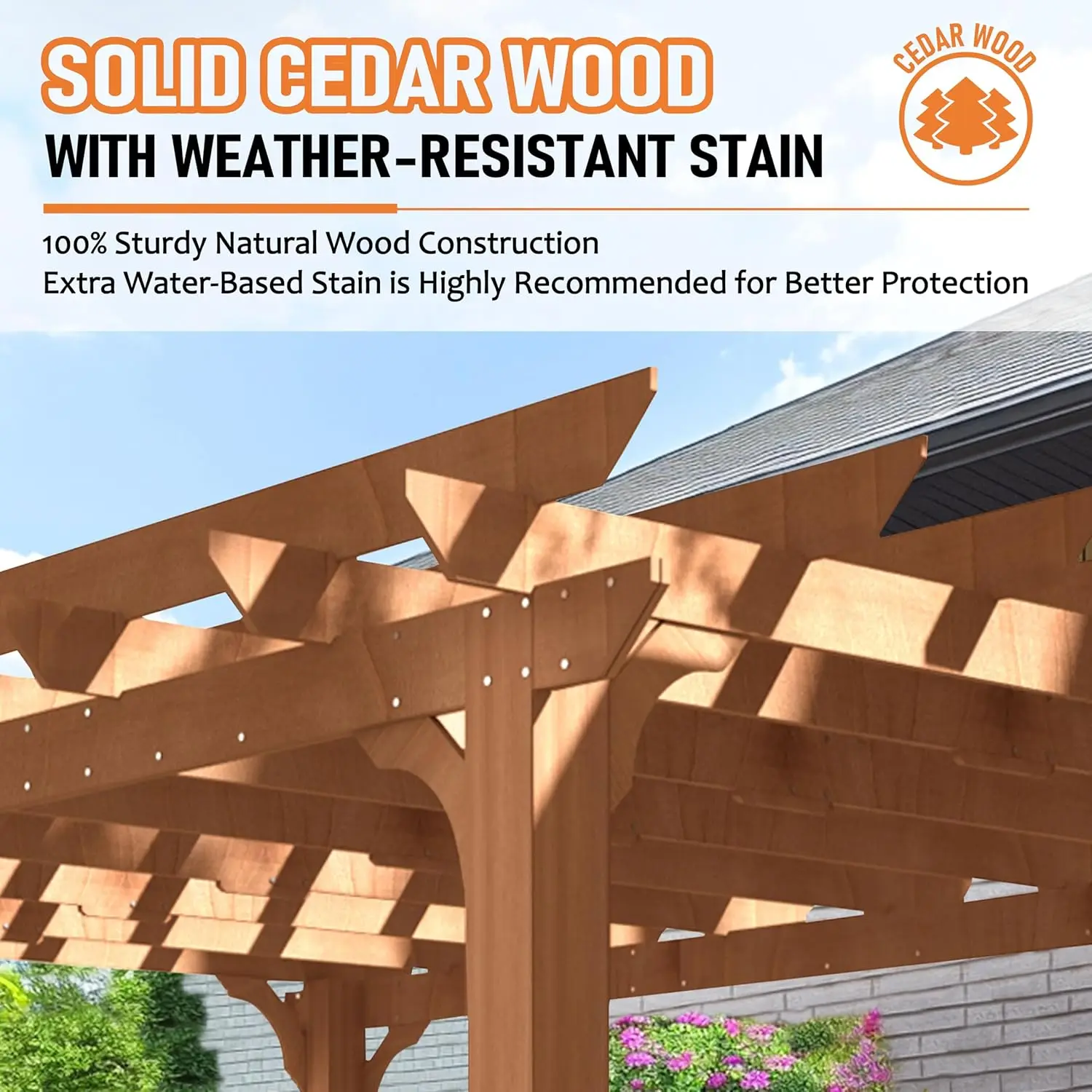 12’ X 14’Outdoor Pergola with Solid Structure, Cedar Pergolas and Gazebos with Flat Top for Deck Yard Grill Party Garden