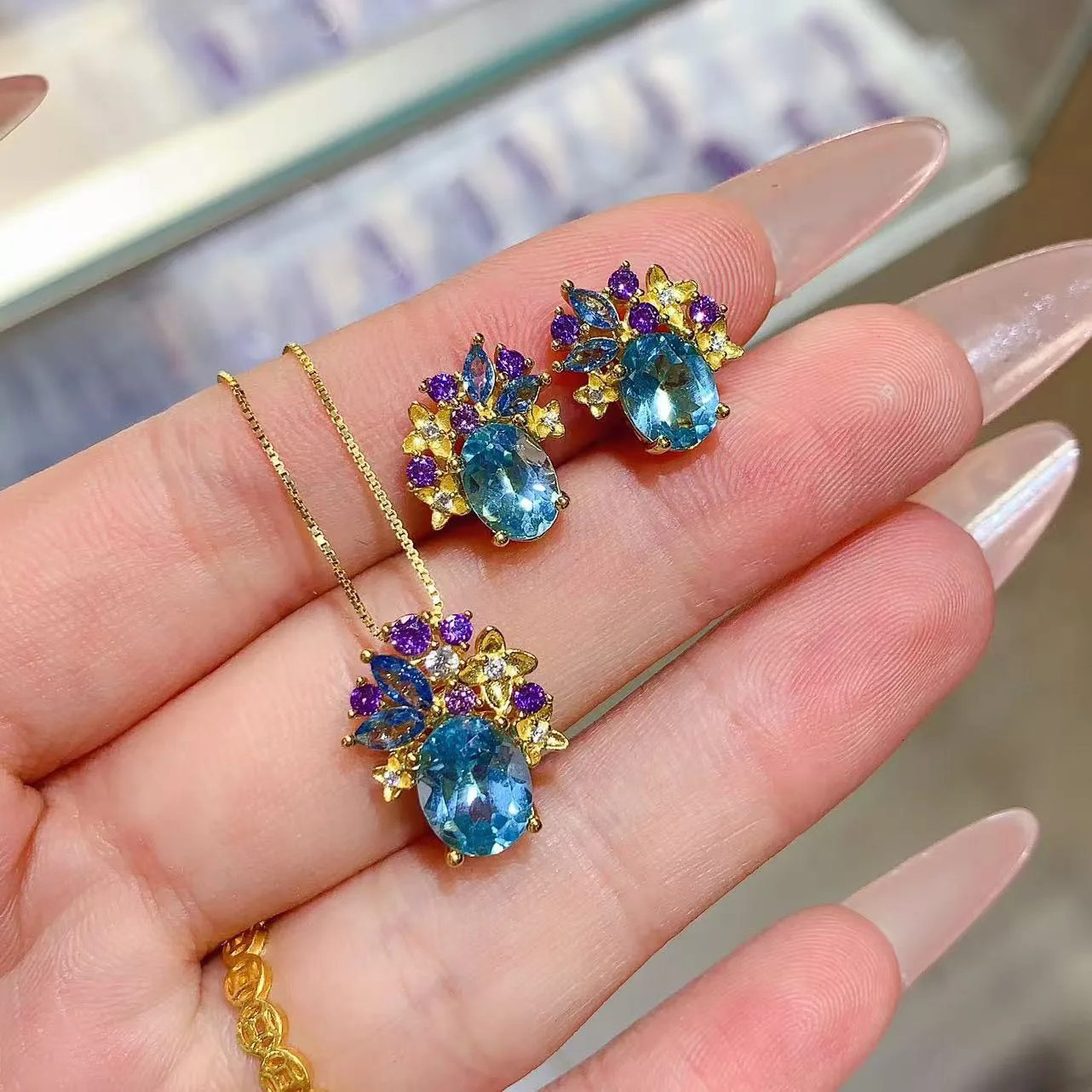 

Серьги-подвески с натуральным топазом/гранатом, комплект из 2 предметов, стерлинговое серебро S925 для женщин, цветочный дизайн, модные изысканные очаровательные свадебные украшения