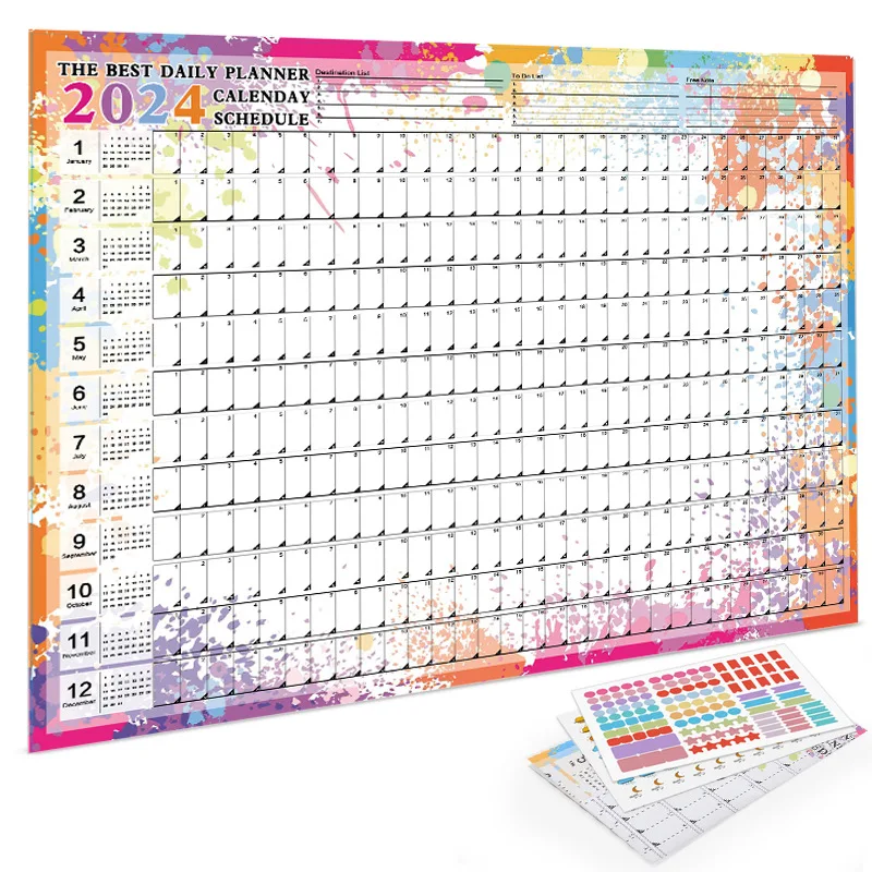 Calendrier annuel 2024, licence 365 jours, calendrier mural, bloc-notes, liste de tâches, agenda, EvaluCheck List, maison, bureau