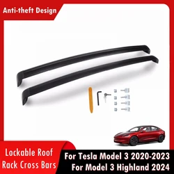 Lockable Roof Rack Cross Bars For Tesla Model 3 Highland 2024 Model 3 20-23 Aluminum Crossbars 75kg Load Rooftop Luggage Carrier