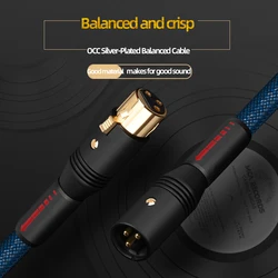 HiFi XLR Cable for Amplifier Hi-end OCC Silver Plated Core with 3 Pin 2XLR Balanced Male to Female Jack Profesional Audio Cable
