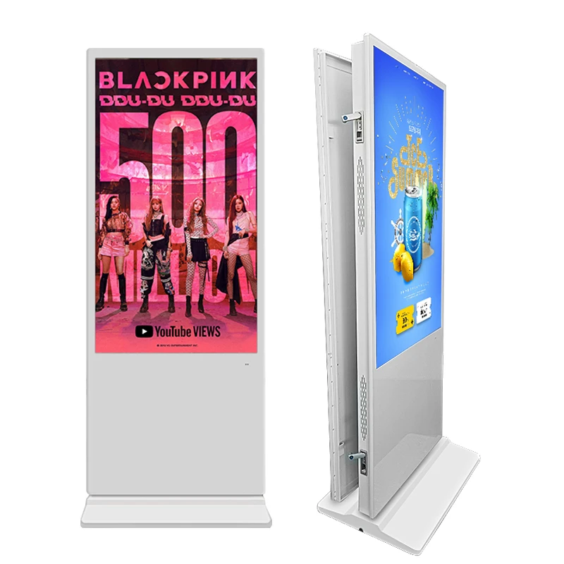 55 Inch LCD Digital Signage Kiosk Outdoor Double Side Kiosk Dual Advertising Players Machine Vertical Kiosk W/ Microphone Camera