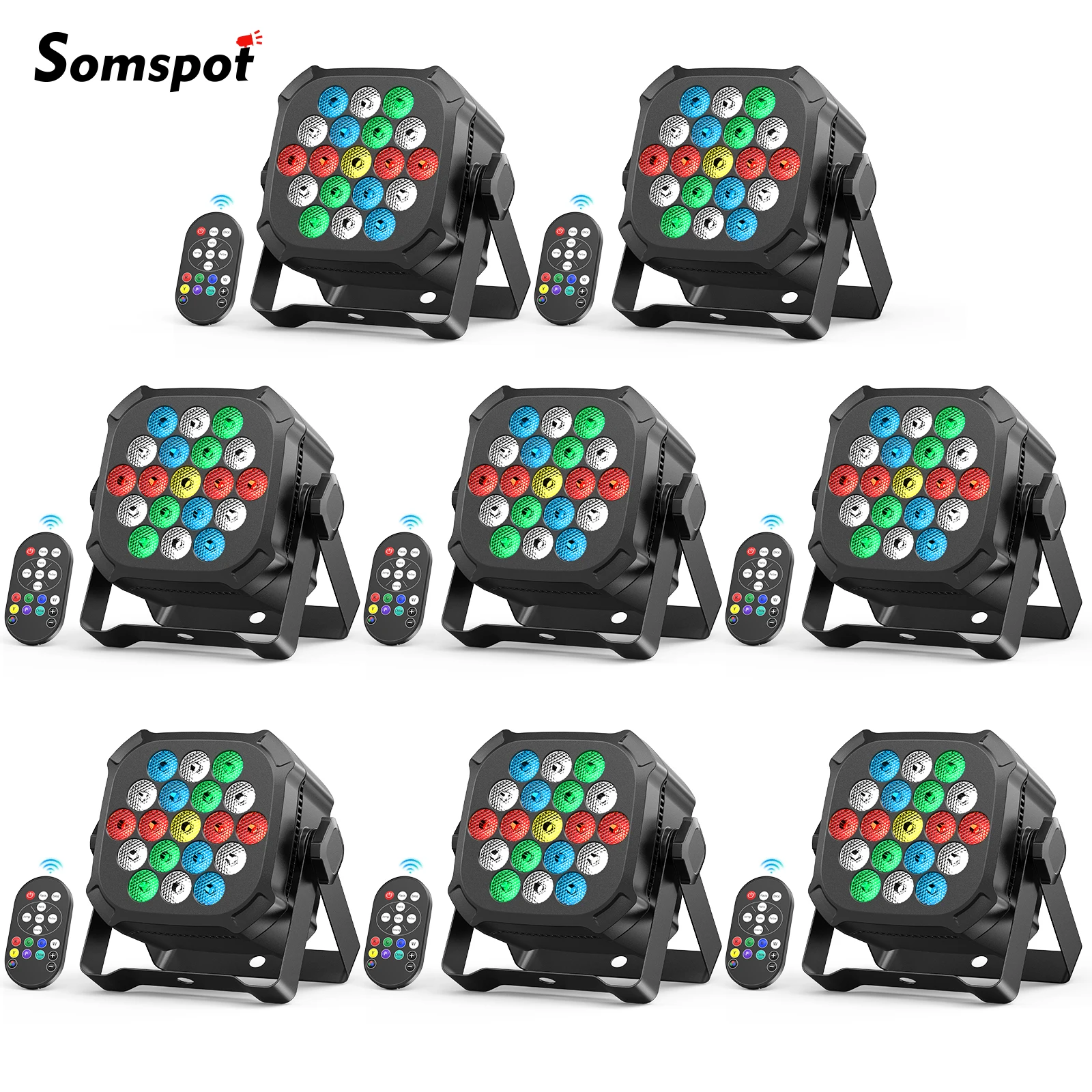 Somspot 8PCS LED Par Lights RGBWYP+CYAN Stage Effect Lighting Projector Remote DMX Controlled for Party Club Disco Wedding Event