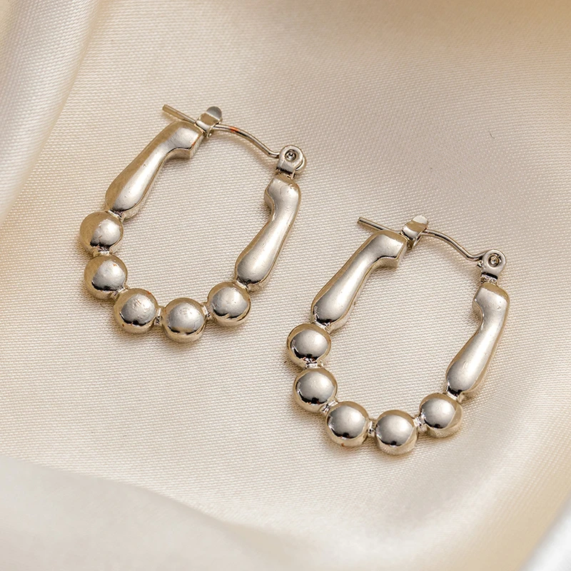 ANENJERY 316L Stainless Steel Hollow U-shaped Irregular Texture Earrings for Women Special Niche Jewelry Gifts Wholesale