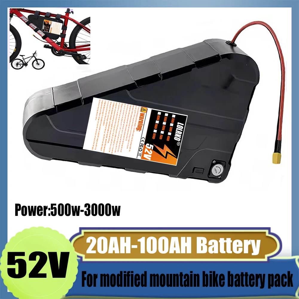 

18650 triangle battery pack 52V 20AH-100AH modified mountain bike triangle frame lithium battery pack+charger