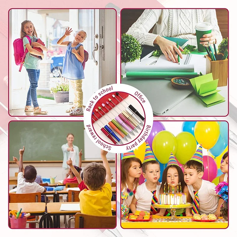 Plastic Beadable Pen Bead Pens Ballpoint Pen Ball Pen For Kids Students Presents Office School Supplies, 20Pcs