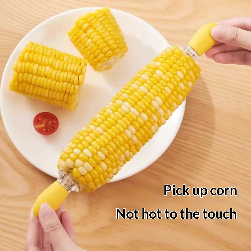 Stainless Steel Corn‑On‑The‑Cob Holders Heat‑Resistant BBQ Prongs Fruit Skewers For Grilling Camping Kitchen Gadget