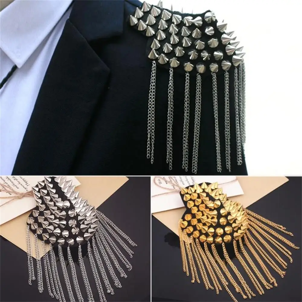 

1 Pair Chain Tassel Rivet Shoulder Pad Brooch For Coat Dress Decoration Metal Epaulet Rivet Shoulder Pad Brooch Fringed