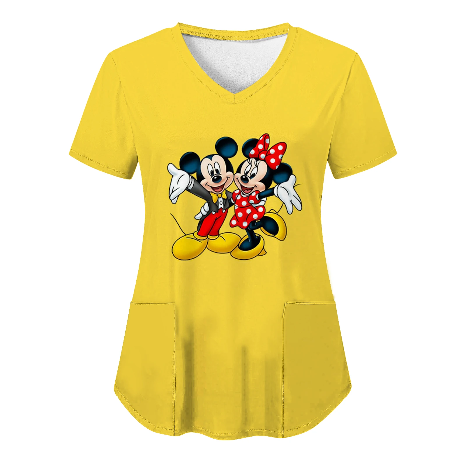 Frau Kleidung Disney T-Shirt Krankenhaus Mickey Shirts Tasche Top Frauen 2024 V Hals Tops Krankens ch wester Uniform T-Shirts Minnie Maus T-Shirts