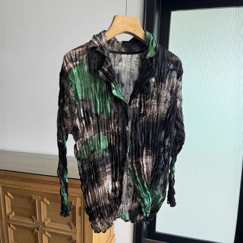 

Miyake Pleated Shirt 2026 Summer New Gradient Ultra-thin Sun Protection Shirt Women's Casual Stretch Lightweight Jacket Clothing