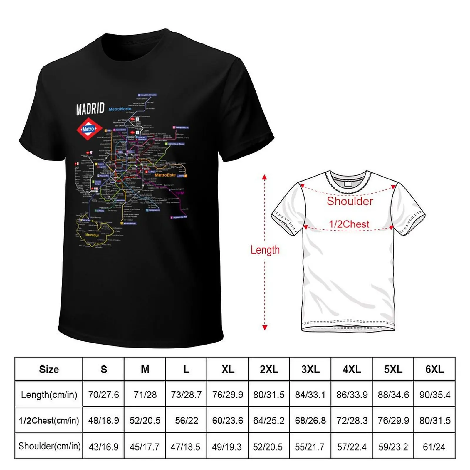 Madrid Spain Metro Subway Train Map Spanish Language T-Shirt Long Lasting Casual T-Shirt