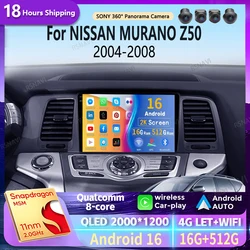Android 16 Carplay Auto 2K Screen Car Radio Multimedia Player For NISSAN MURANO Z50 2004 - 2008 Autoradio Stereo 2din Head Unit