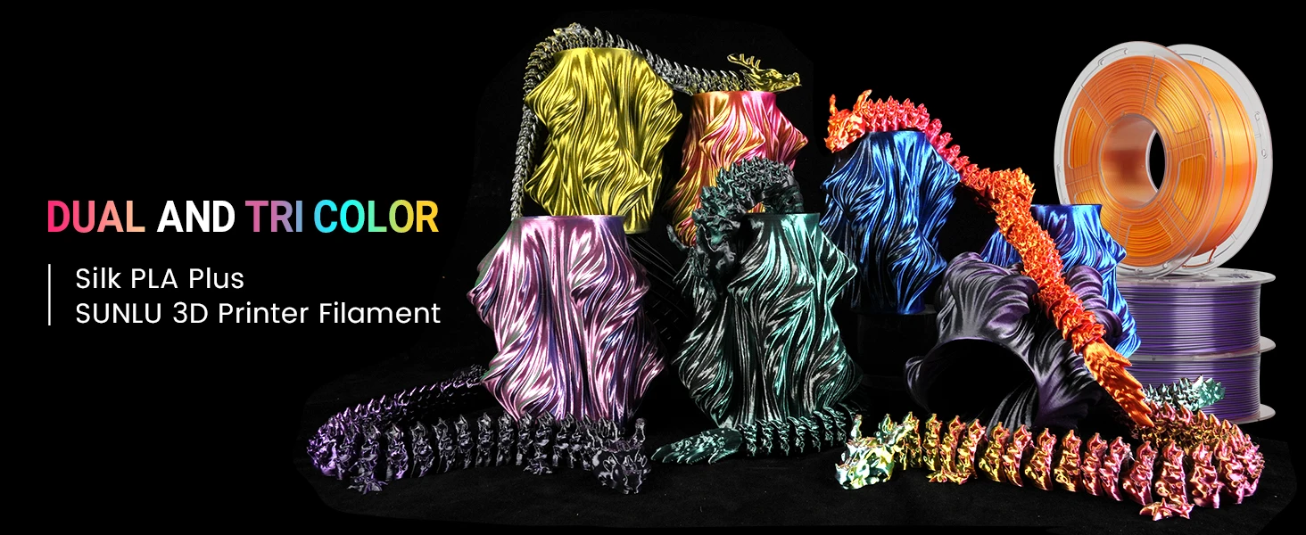 SUNLU PLA PLUS Silk 1.75mm 3D-Druckerfilament Zwei/Drei-Ton Glänzende Seidentextur Farbverlauf Kompatibel mit den meisten FDM-3D-Druckern – Detail 2