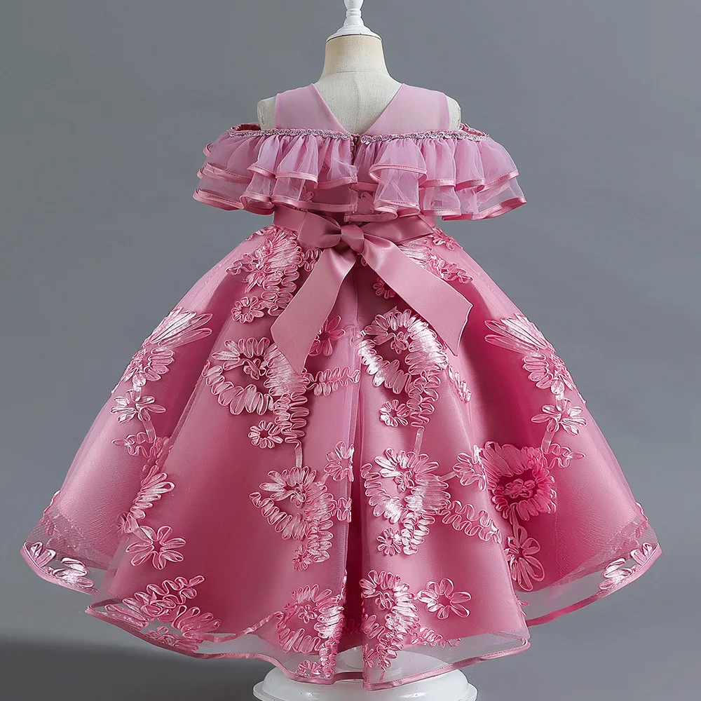 Vestido de princesa con bordado de flores para niñas, ropa elegante de boda para niños de 3 a 12 años, novedad