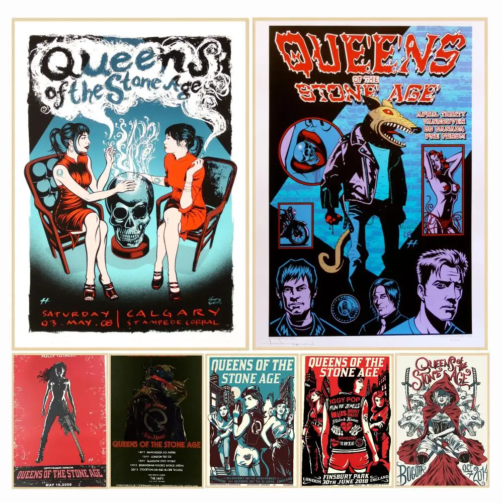 band Q-Queens of the Stone Age-E Poster Decorative Wall Art Sticker for Cafe Office Bedroom and Living Room