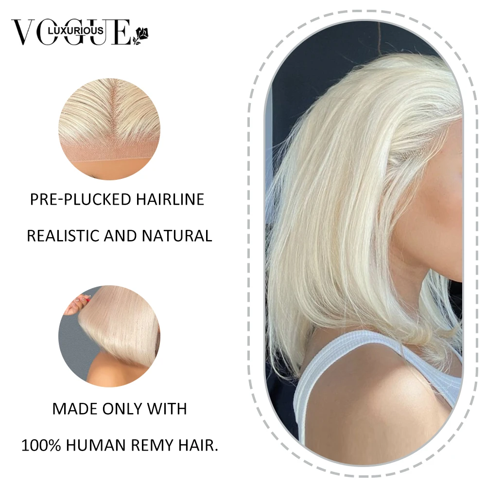 لوكس رواج موضة البلاتين شقراء قصيرة بوب خصلات الشعر المستعار الإنسان 210 الكثافة 5x5 غلويليس قبل قطع الدانتيل الباروكات البرازيلي شعر ريمي الباروكات