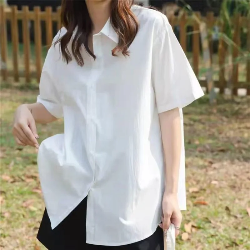 Shirts Women Summer Japanese Style Students High Street Baggy Trendy Pure Color All-match Short Sleeve Minimalist Casual Clothes