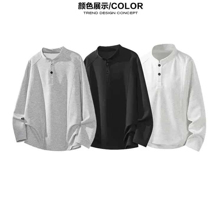 Lässiges Henley-Oberteil mit langen Ärmeln für Herren, halbe Knopfleiste, Raglanärmel, weicher Stoff, Basic-Kleidungsstück für den täglichen Arbeitsweg. – Detail 4