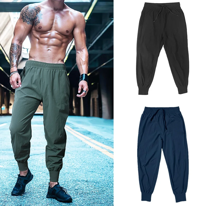

Мужские однотонные брюки для бега, летние модные спортивные штаны, уличная одежда для фитнеса, быстросохнущие узкие мужские спортивные брюки для спортзала с мышцами