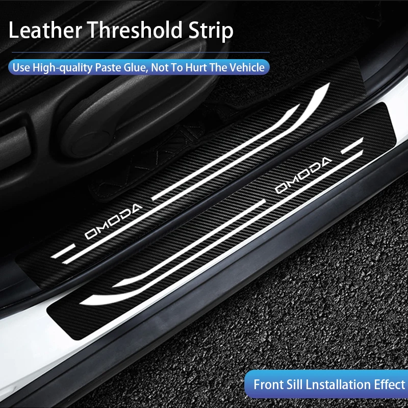 4pc New Carbon Fiber Leather Car Door Sill For OMODA Protector Stickers Pedal Protect Fiber Decor Decal Tuning Accessories