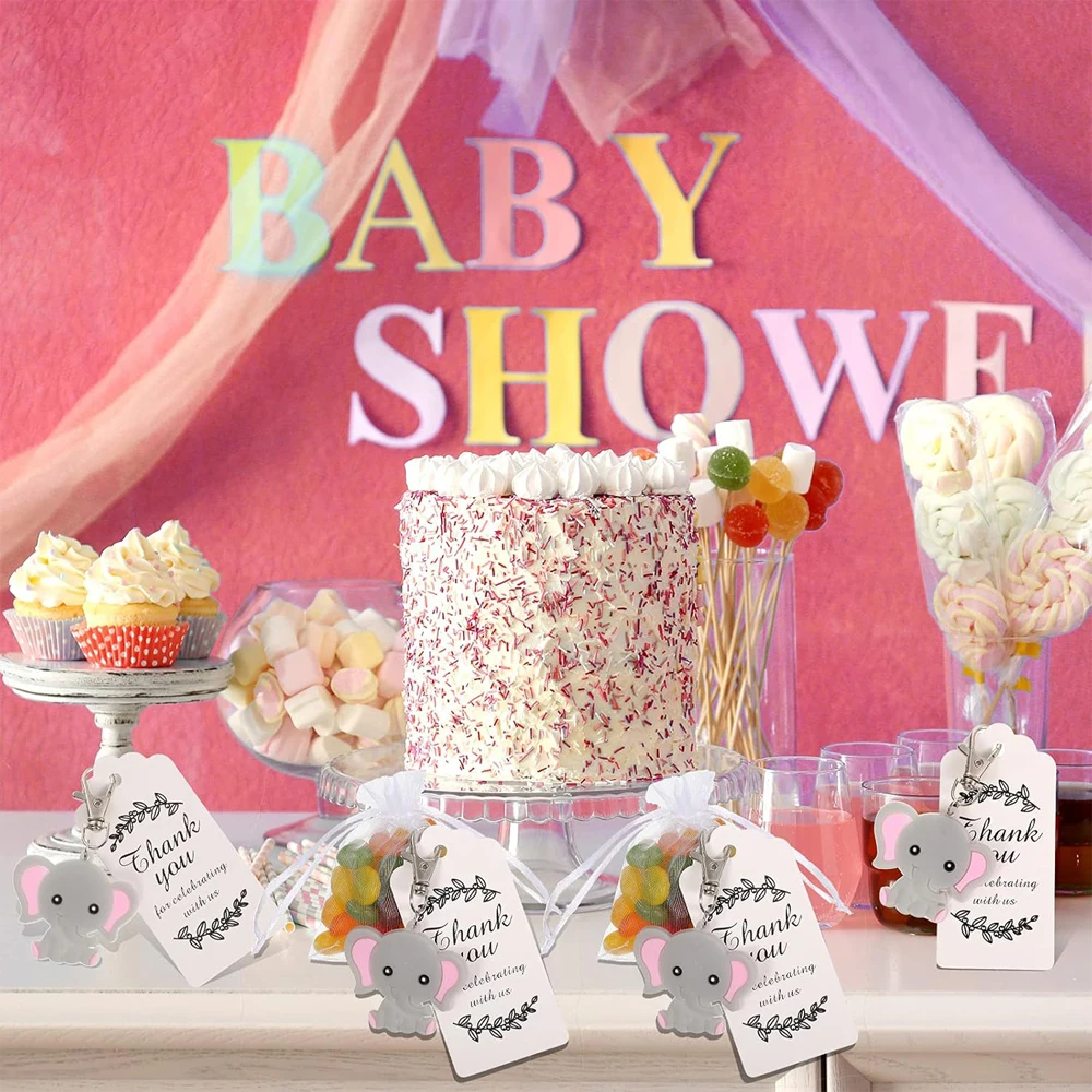 10 shower gift set, customer return gift, elephant keychain, hard gauze bag, and thank-you label, shower birthday party gift