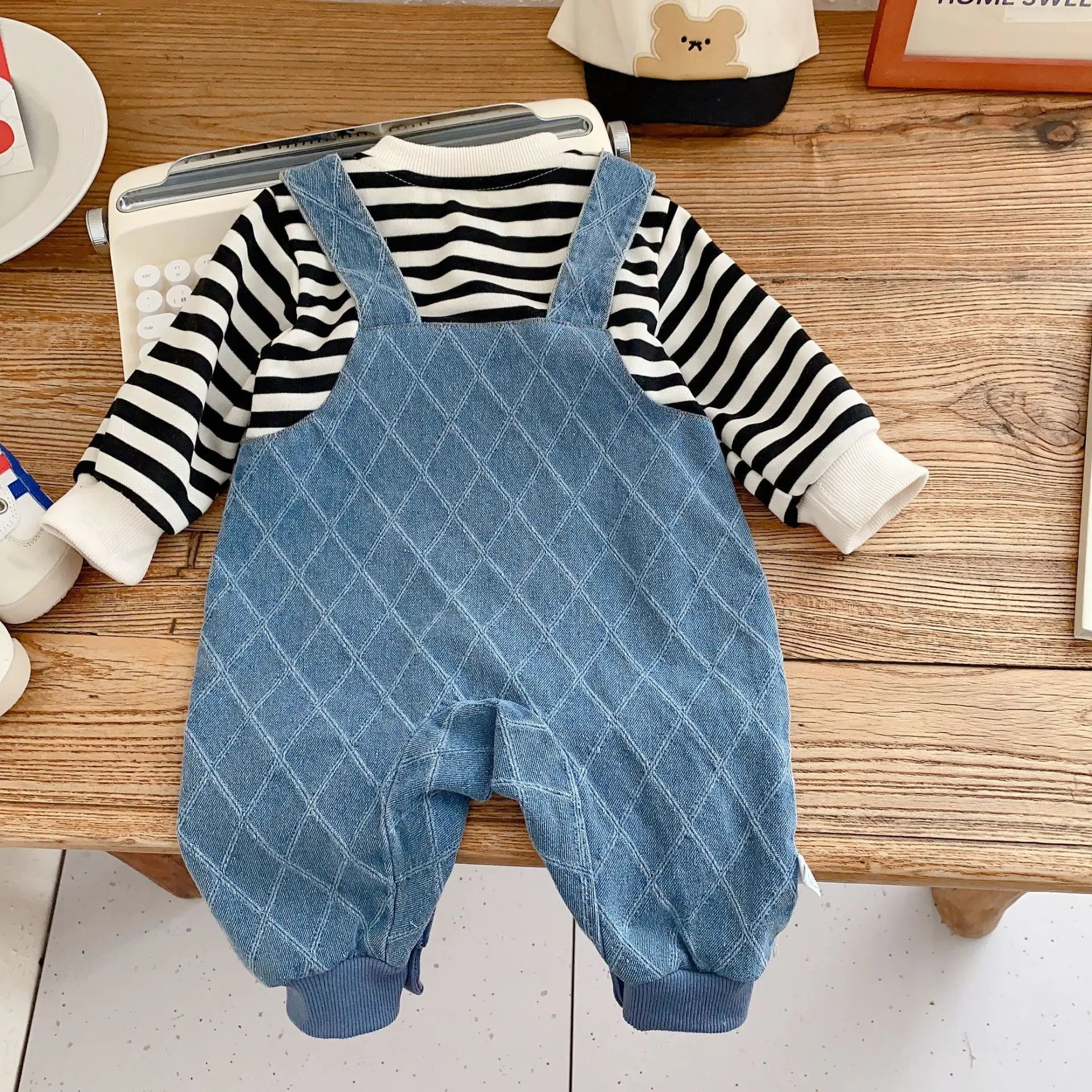 Autumn Winter Fashion denim Toddler Baby Boys Girls Cartoon mickey stitching Romper Kids Playsuit Jumpsuit Clothes