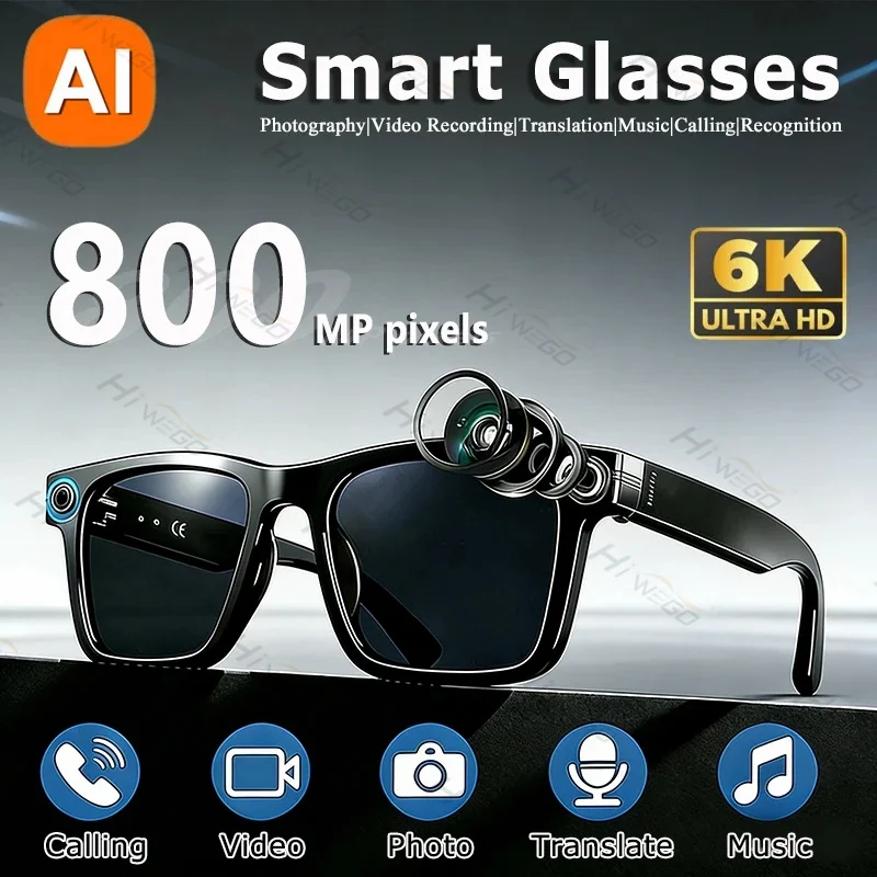 2026 New 4K HD 800W Pixel Dual-Camera Smart Glasses Men 1080P Video Recording AI Chat WIFI Transmission Translation Call Glasses
