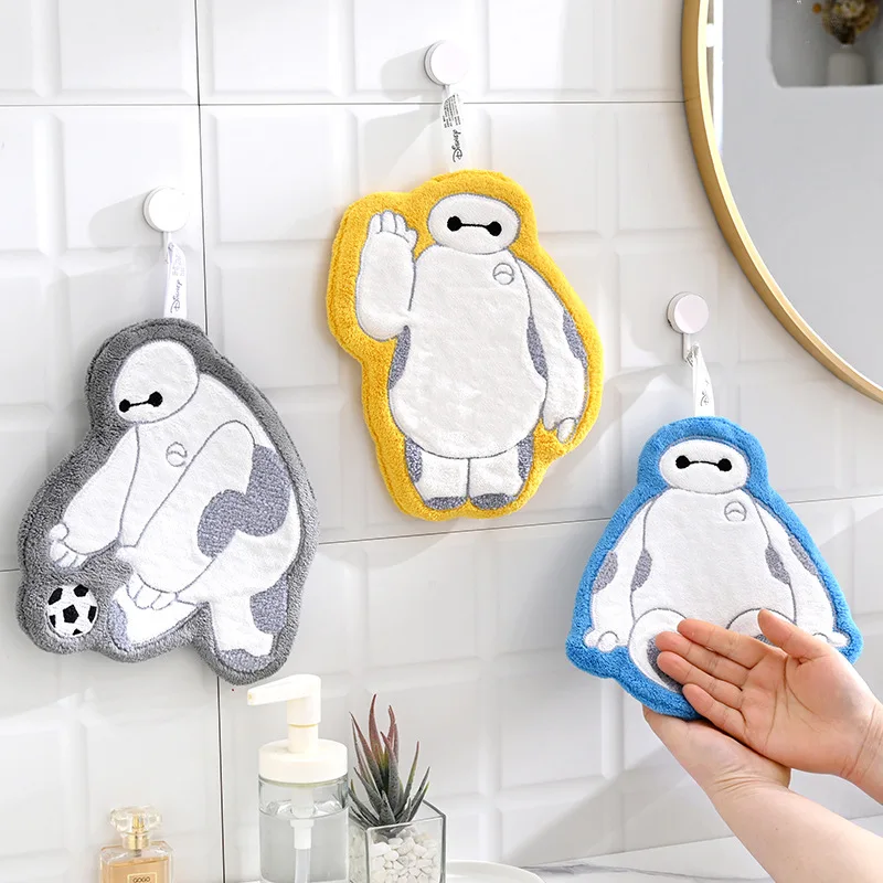 Disney Baymax Super Absorbent Hanging Type Towelette Cute Cartoon Home Decor Kids Soft Coral Velvet Hand Towel Toilet Supplies