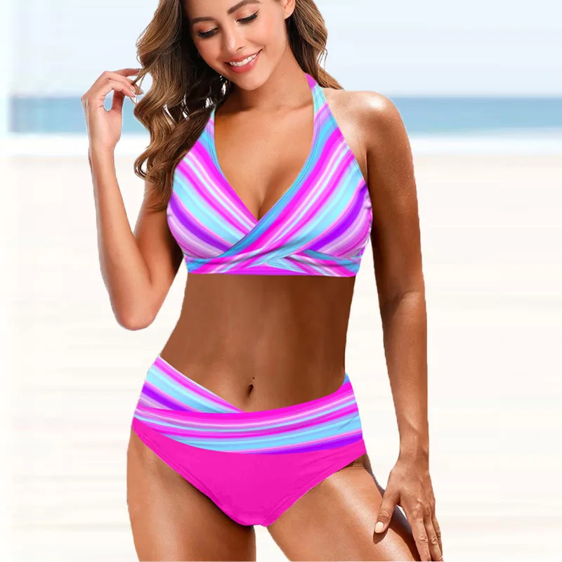 Summer Female Fashion Printing Swimming Trunks Two Piece Swimsuit Sexy Swimsuit Loose Comfortable Swimsuit High Waist Beach Wear