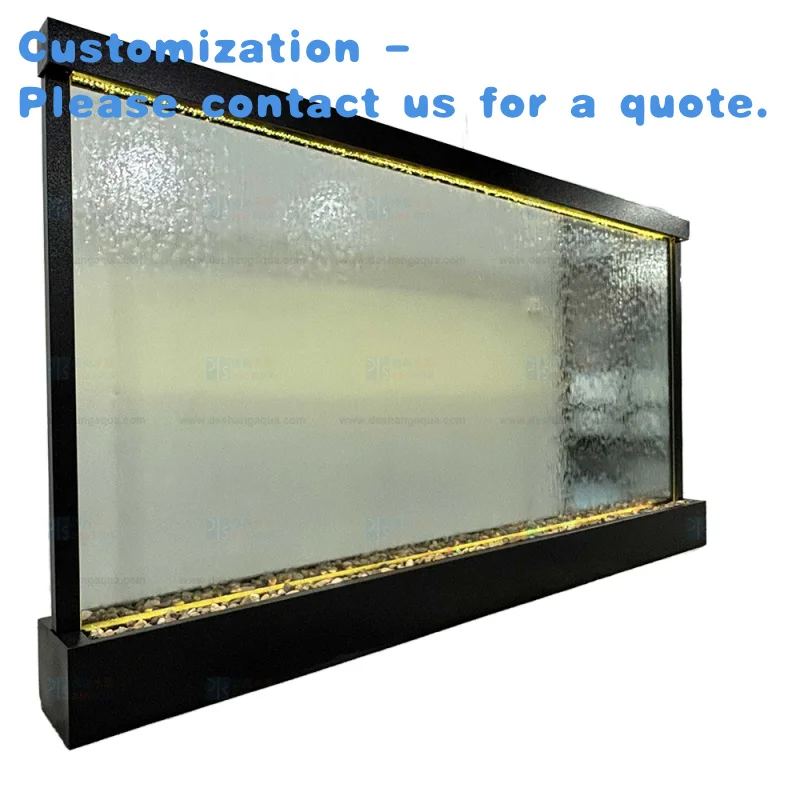 

custom.1.76 Meters High Black Powder Coated Frame Stainless Steel Glass Indoor Waterfall Fountains 3.2meters Garden Orname