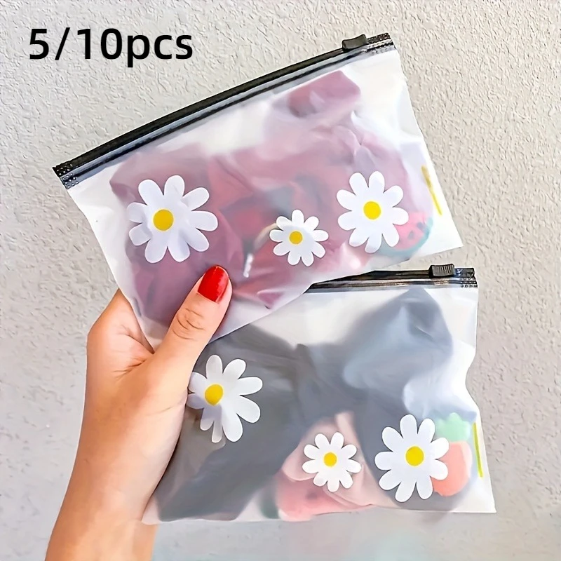 5/10 Stück entzückende Gänseblümchen-Reißverschlusstaschen – robuste, leichte PVC-Aufbewahrungstaschen für Make-up und Reisen mit Druckverschluss.